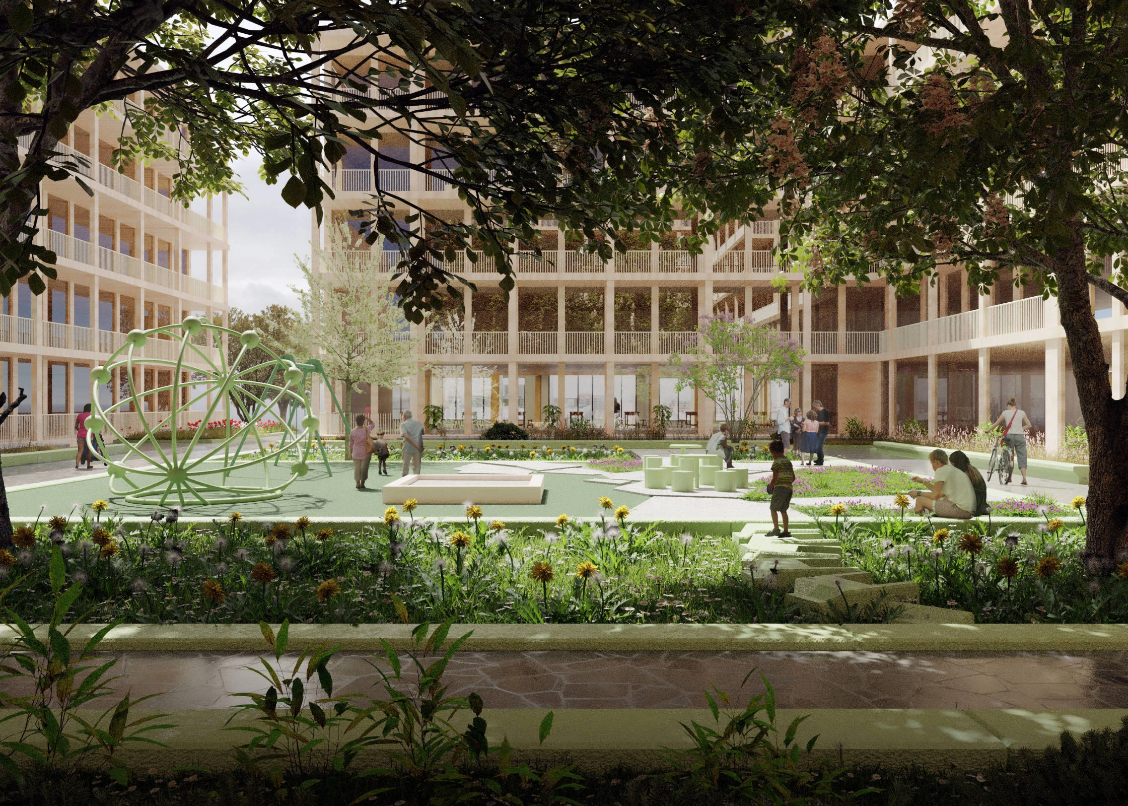 Raingarden reuse concept utilized in Kera residential area interior yard.