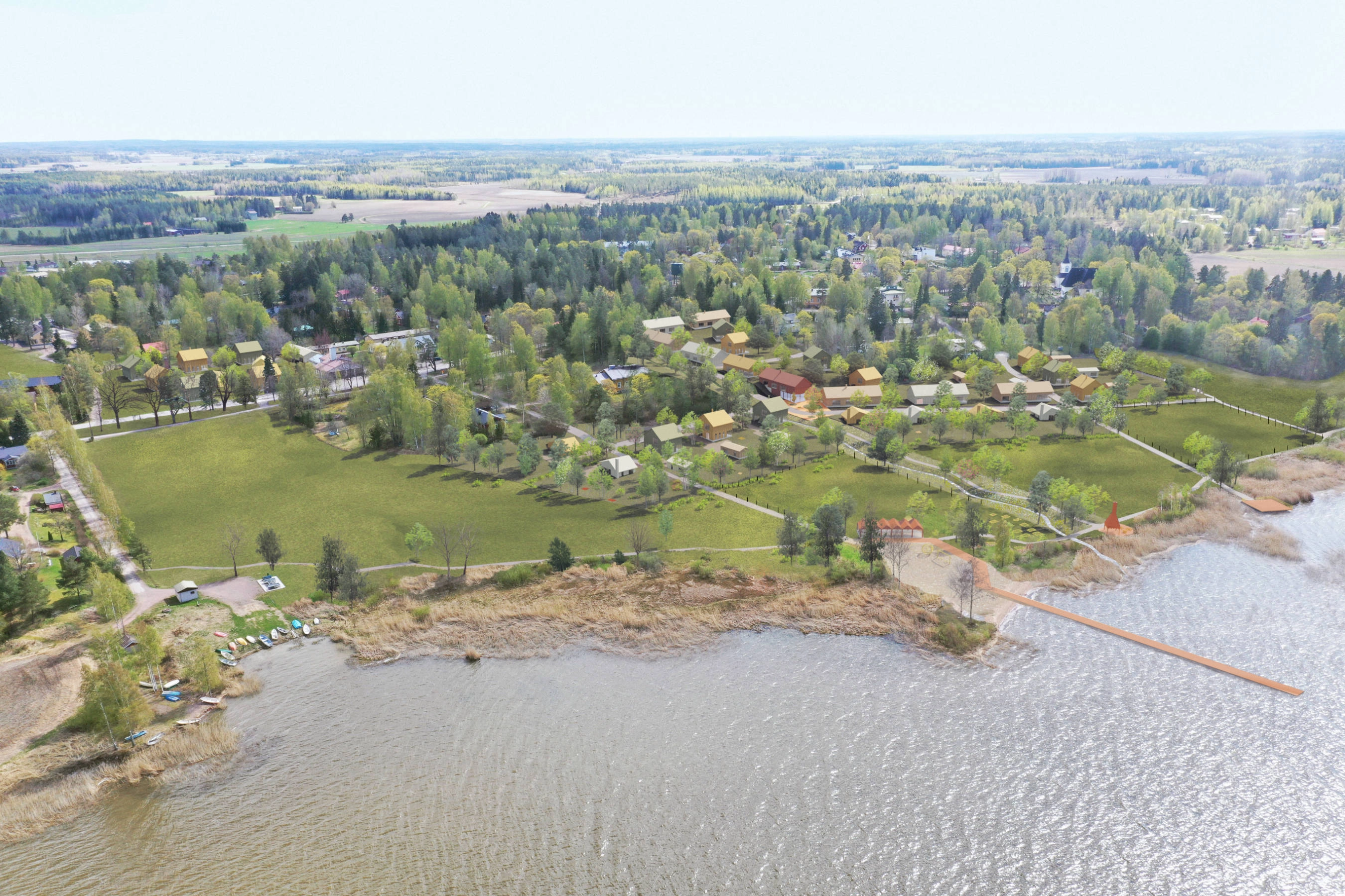 Aerial view of Lapinjärvi village center idea plan.
