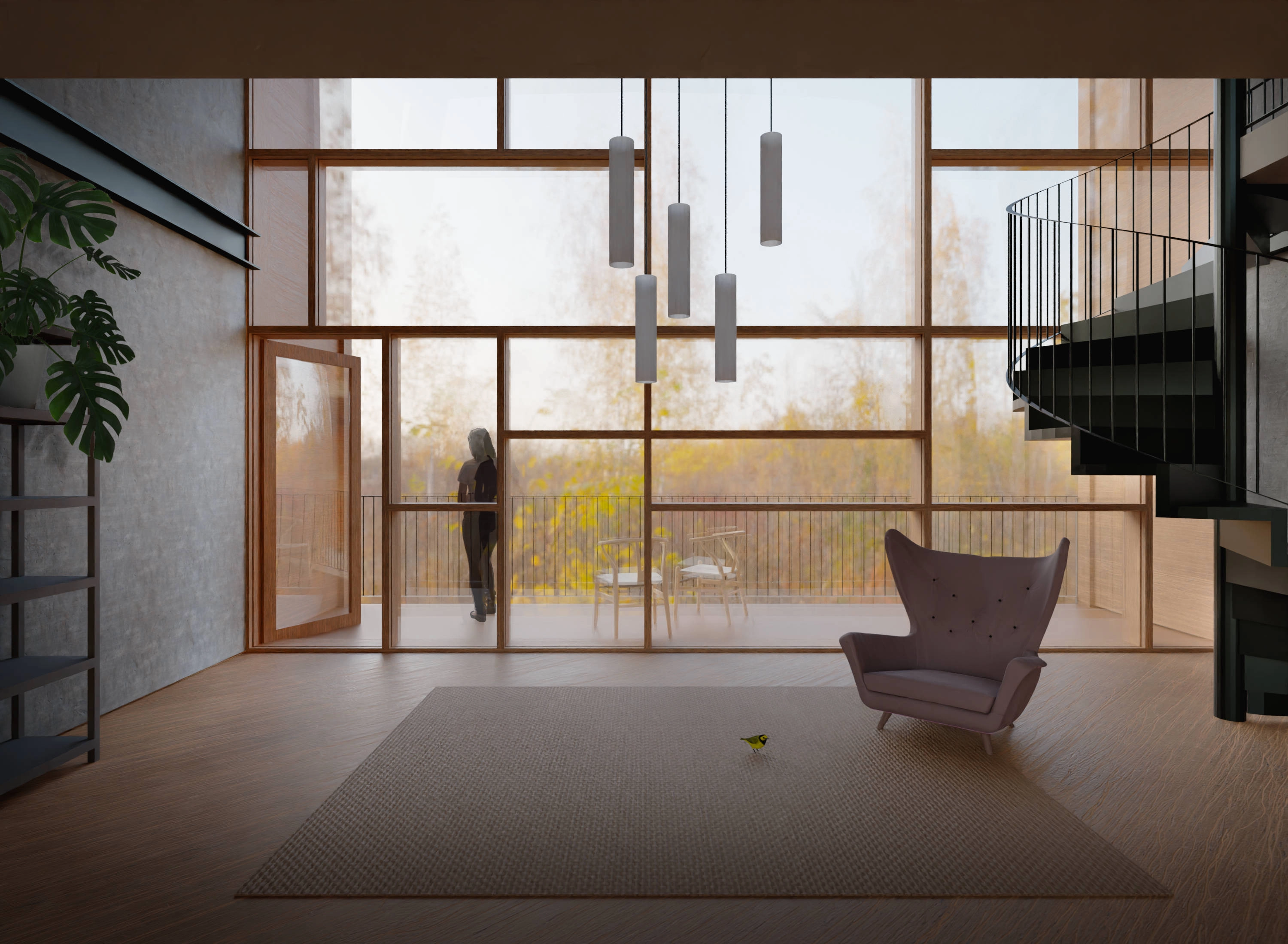 Interior view of reused concrete element loft apartment.